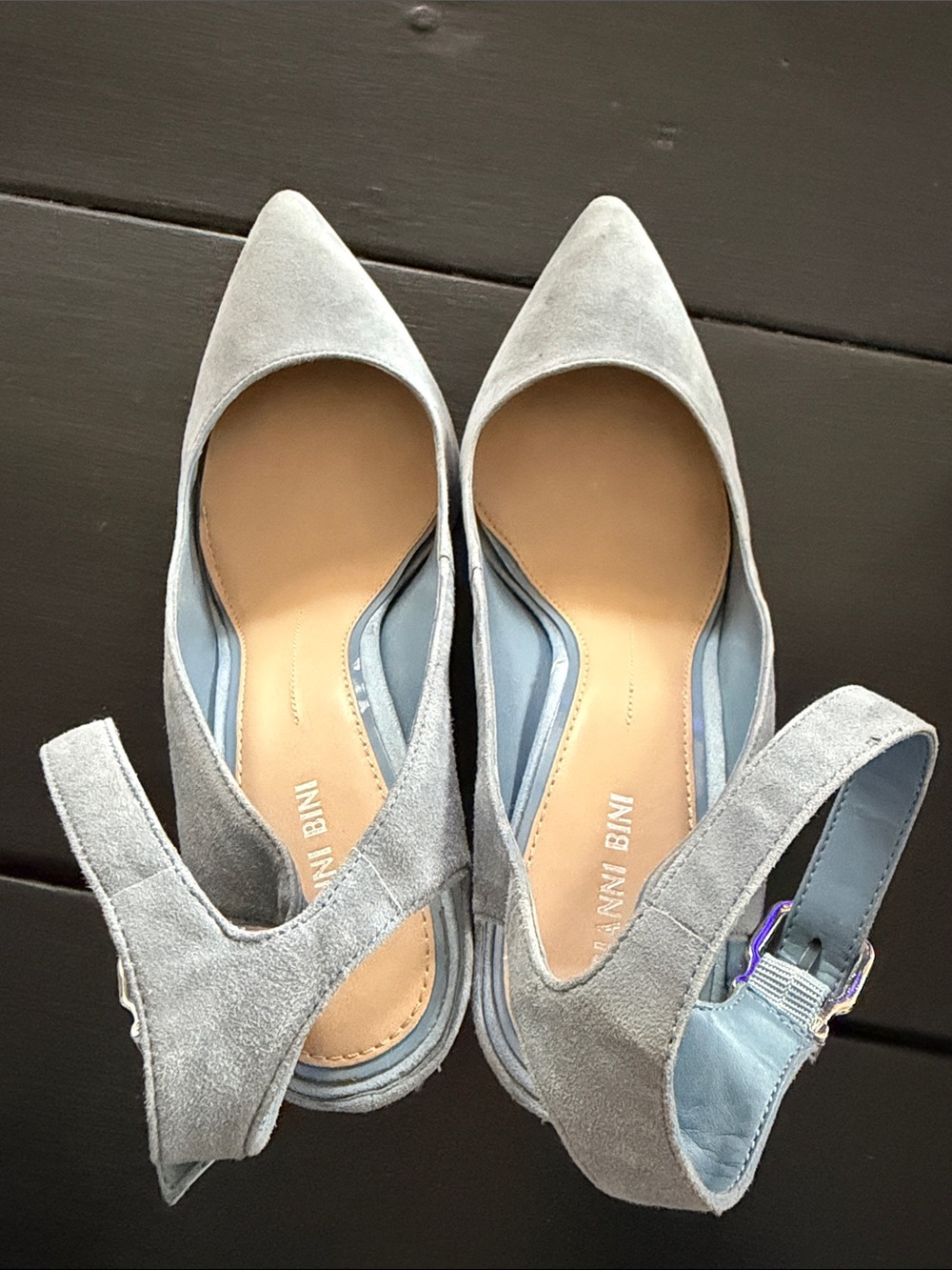 Gianni Bini Light Blue Gray Suede Pointed-Toe Ankle-Strap Heels - Picture 7 of 7